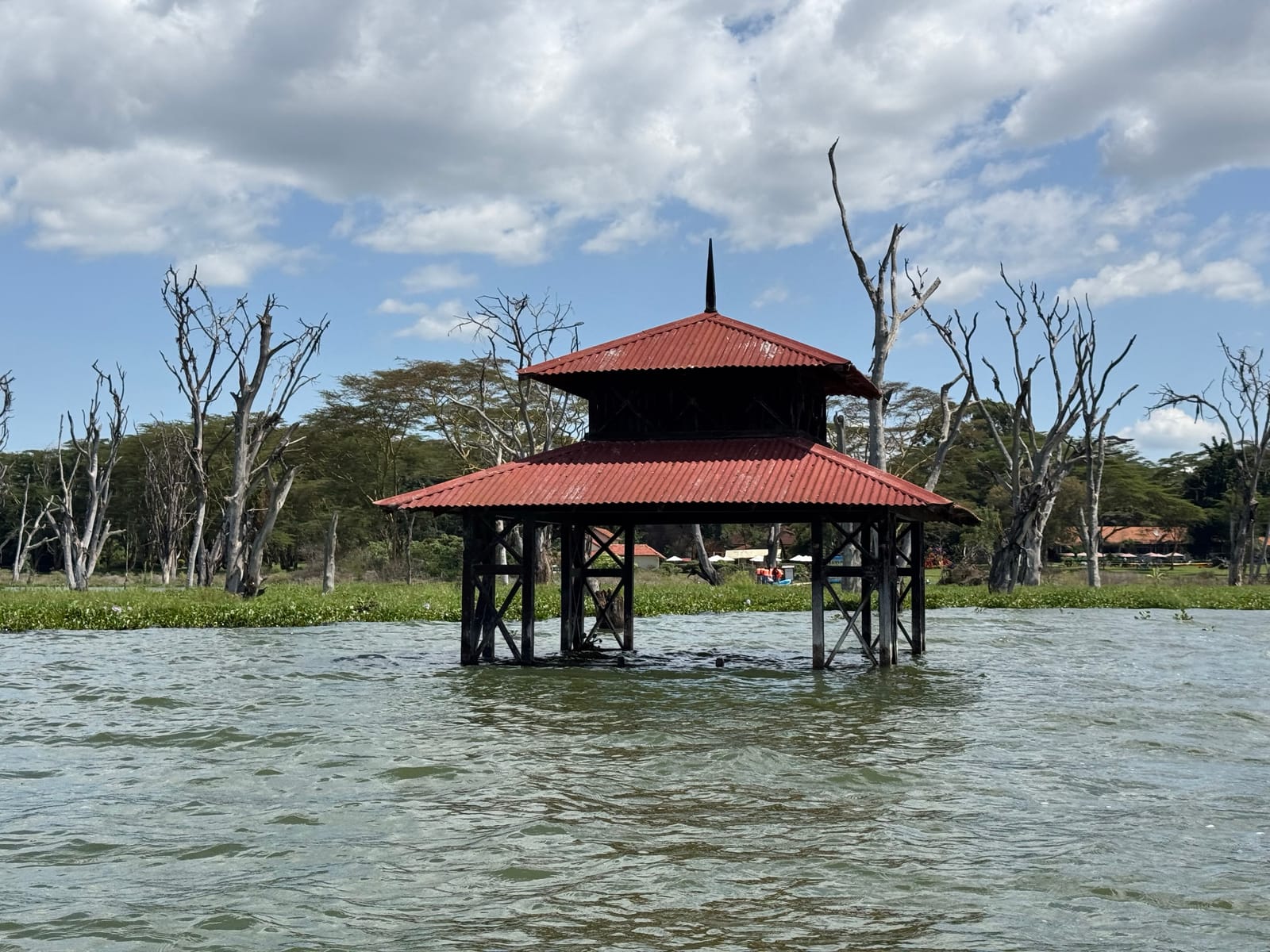 A pavilion standing in floodwater on Lake Naivasha, Nakuru County, after the lake's level rose (file photo, December 2024).