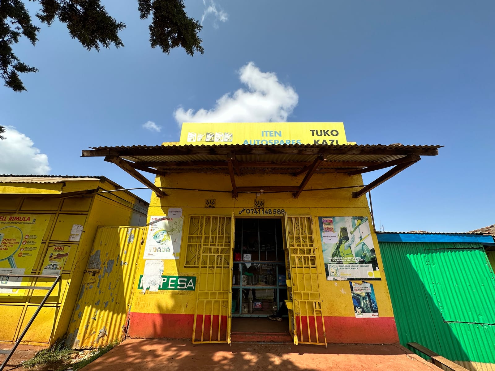 A roadside shop with an M-Pesa sign in Iten, a rural town in Elgeyo-Marakwet County (file photo, 2023).