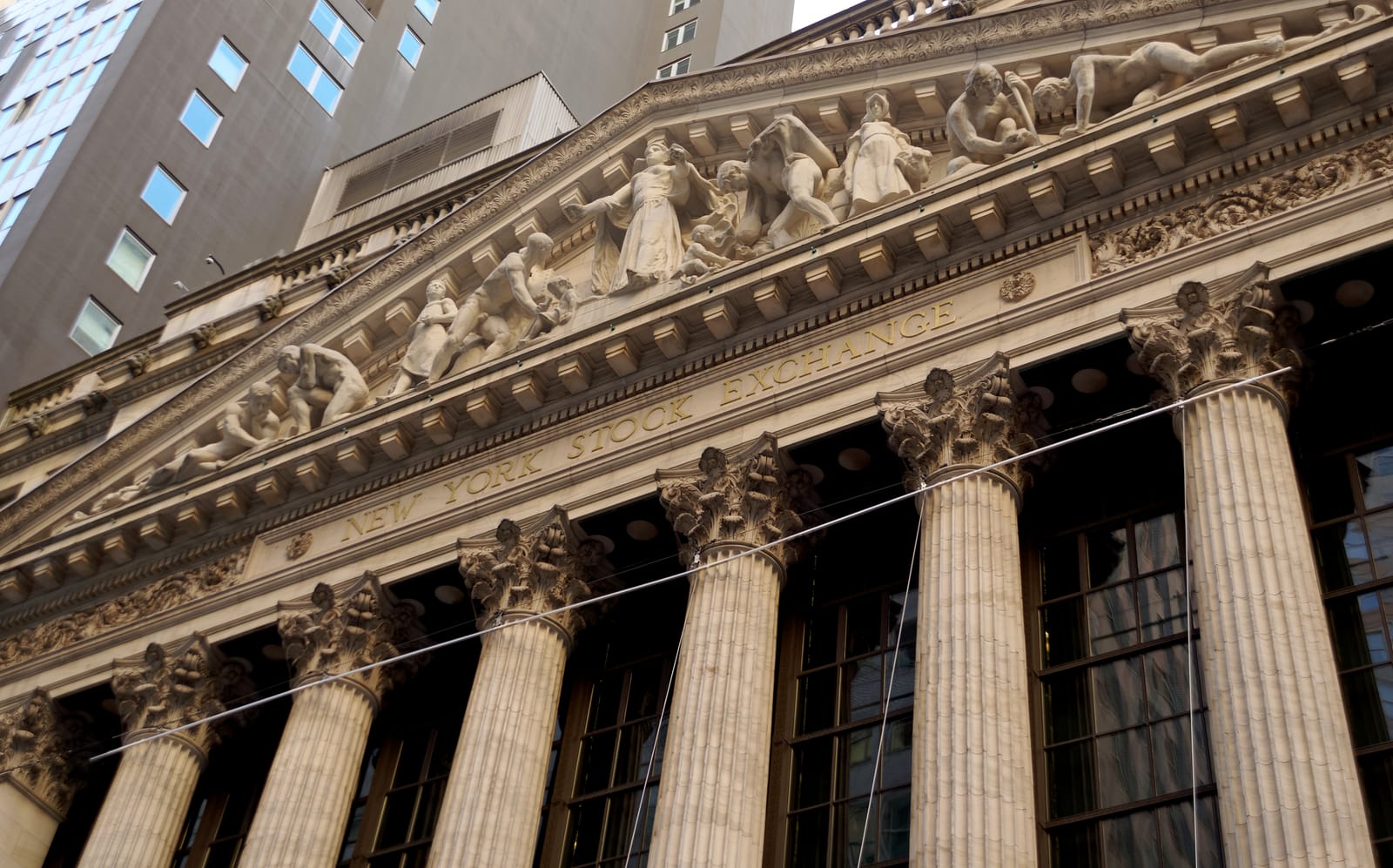 Part of the Broad Street facade of the New York Stock Exchange in New York (file photo, October 2023).