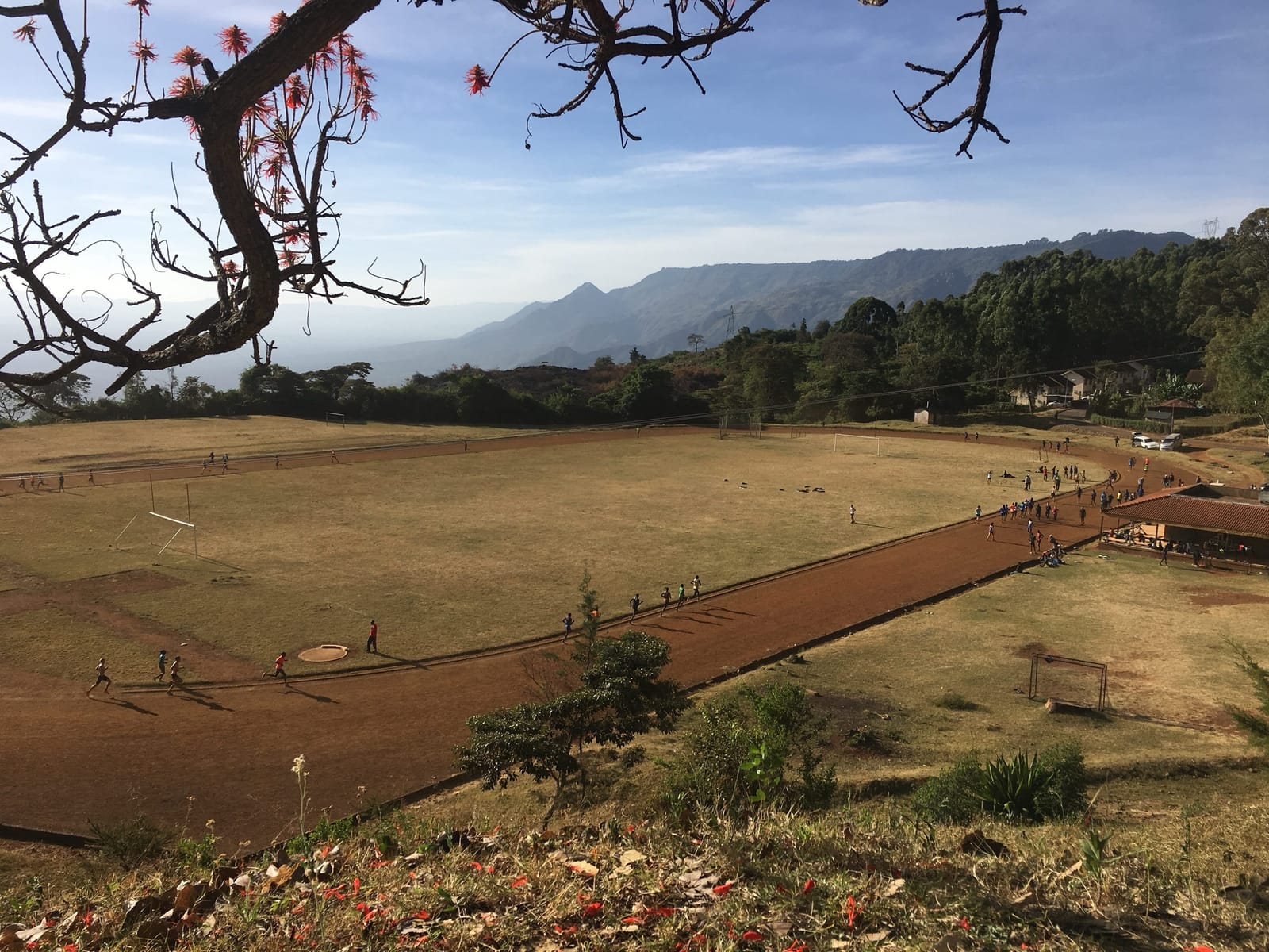A red-earth running track below the Kerio Valley escarpment at Tambach Teachers College, Elgeyo-Marakwet County (file photo, 2019).