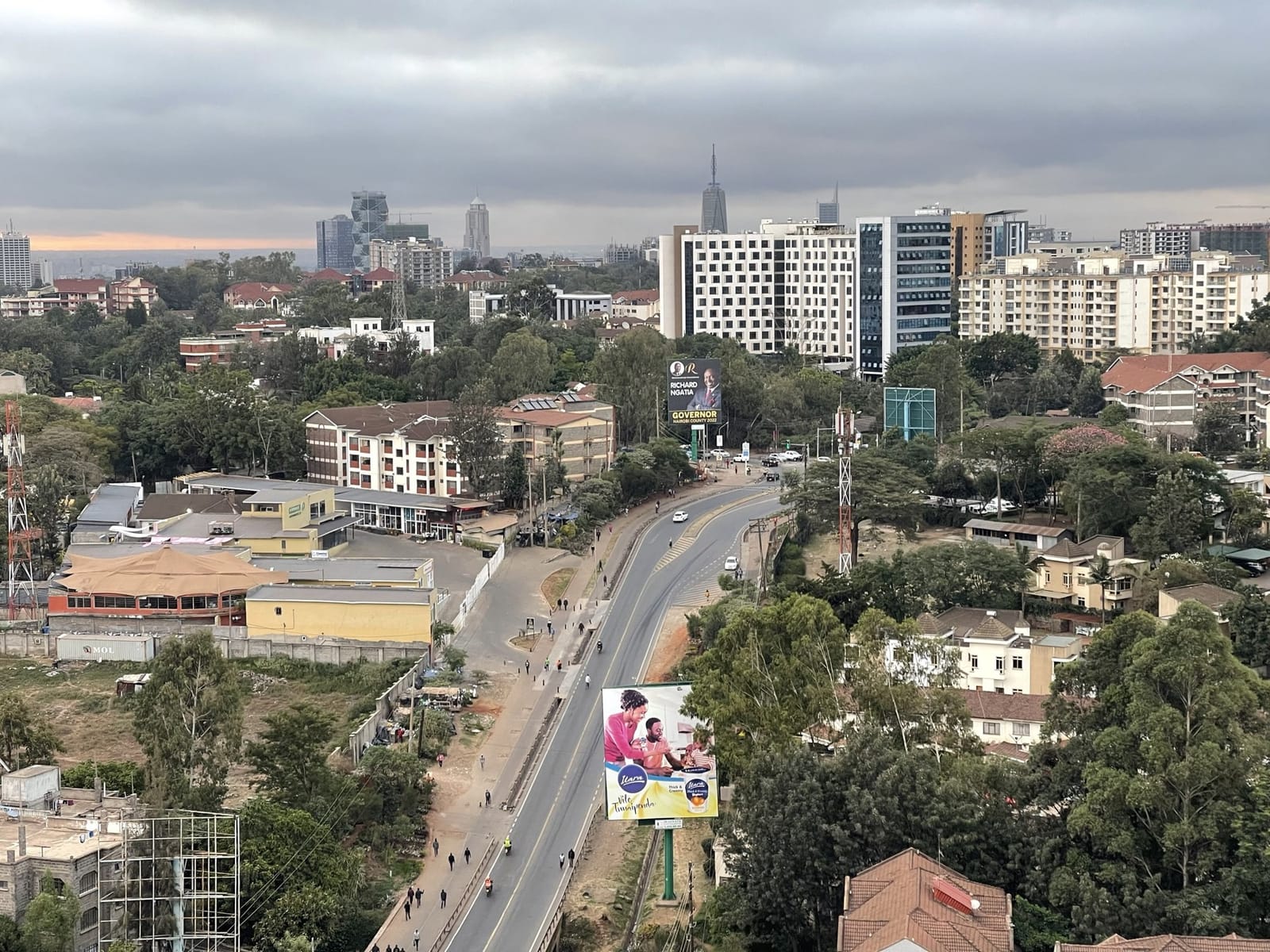 The Nairobi skyline and a main road seen from a high floor (file photo, March 2022).